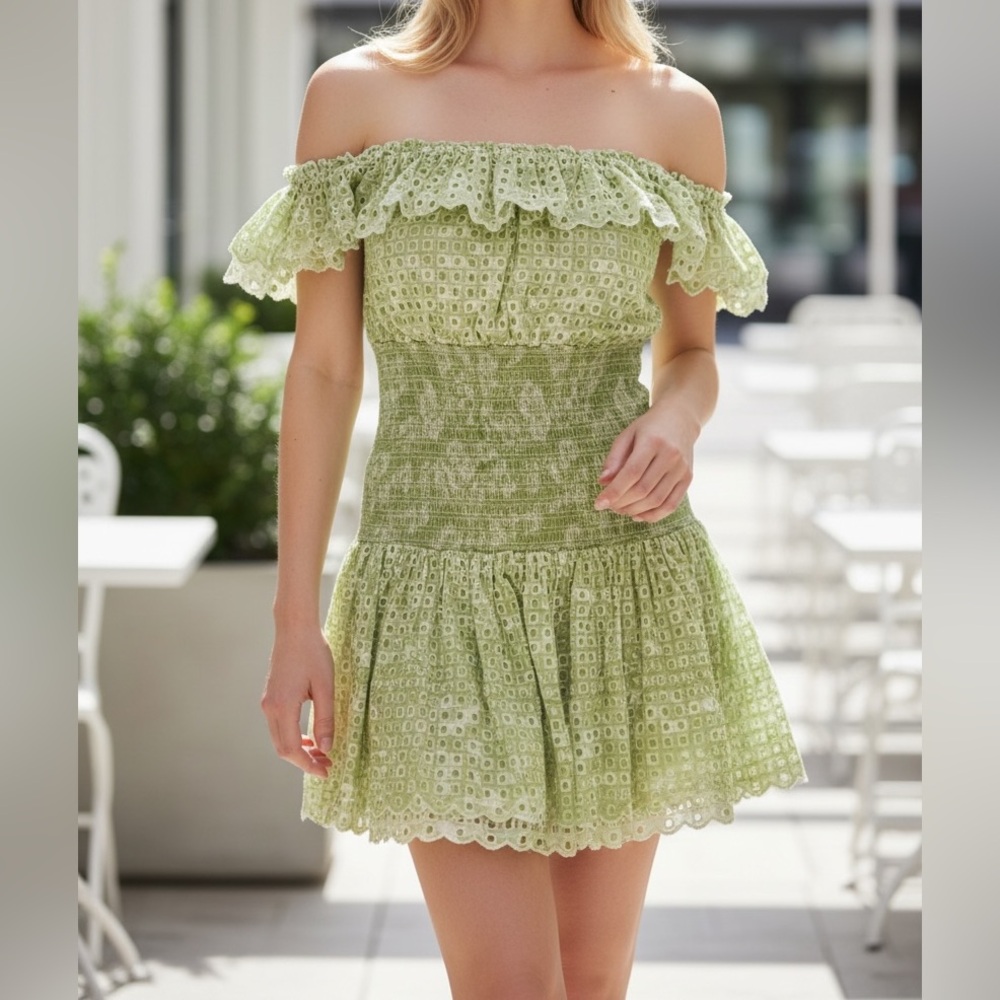 Ramy Brook Green Eyelet Mini Dress